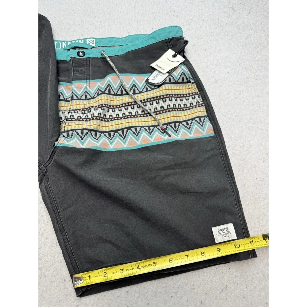 Katin Tide Trunk Board Shorts Mens 38 Black Aztec Swim Trunks Surf Beach